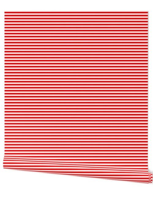 Red and White ¼ inch Sailor Horizontal Stripes Wallpaper