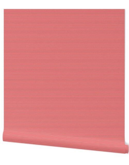 Red and White Micro 1/16 inch Horizontal Pin Stripes Wallpaper