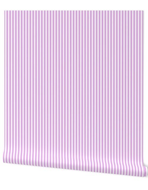 Blush Pink and White ¼ inch Sailor Vertical Stripes Wallpaper