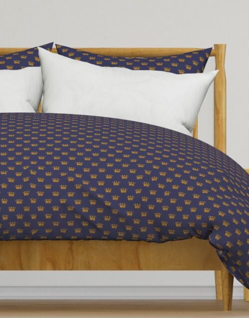 Mini Gold Crowns on Royal Blue Duvet Cover