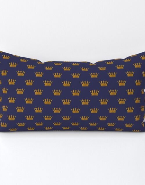 Mini Gold Crowns on Royal Blue Lumbar Throw Pillow