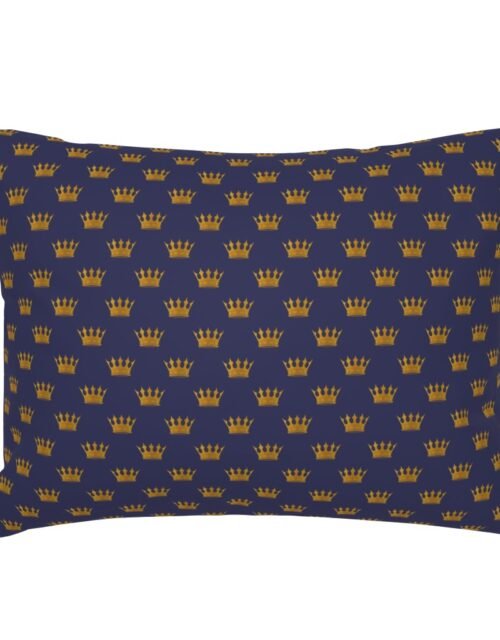 Mini Gold Crowns on Royal Blue Standard Pillow Sham