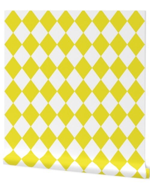 Highlighter Yellow Modern Diamond Pattern on White Wallpaper