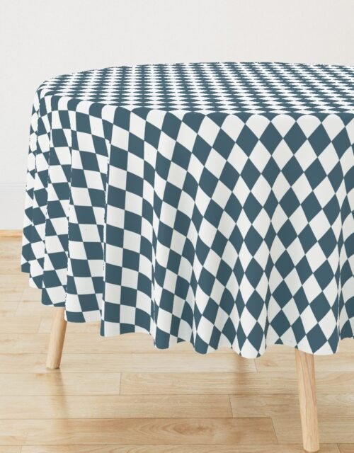 Bluestone Blue Small Modern Diamond Pattern Round Tablecloth