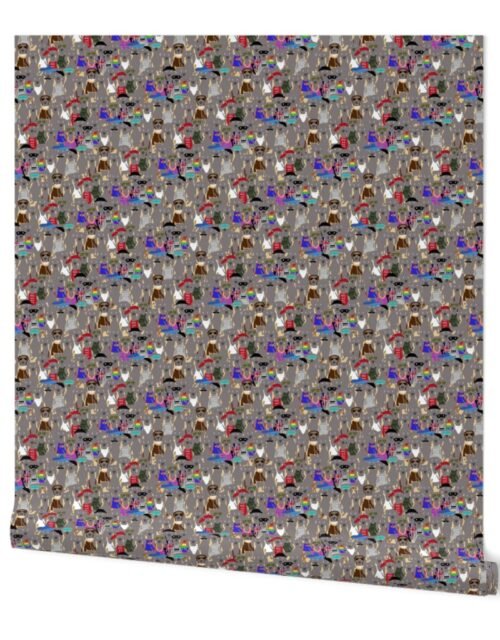 Small Print Dog Weim Nation Grey Ghost Weimaraner Hand-painted Pet Pattern on Khaki Wallpaper