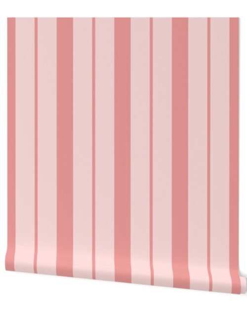 Pink and Rose Pink Café Stripe Vertical Pattern Wallpaper