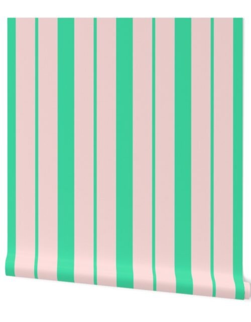 Pink and Mint Green Café Stripe Vertical Pattern Wallpaper