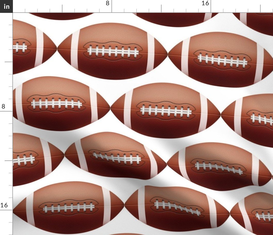 8 inch Gridiron American Pigskin Football with Lacing and Stitching on White Background Fabric
