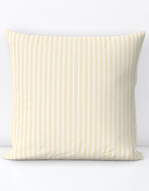 Classic Small Buttercup Yellow Pastel Butter French Mattress Ticking Double Stripes Square Throw Pillow