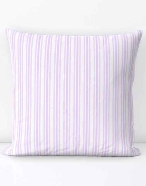 Trendy Large Orchid Lilac  Pastel Purple French Mattress Ticking Double Stripes Square Throw Pillow