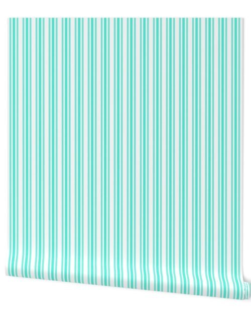 Trendy Large Aqua Gift Box Pastel Aqua French Mattress Ticking Double Stripes Wallpaper