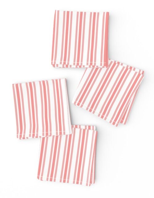 Trendy Large Coral Rose Pastel Coral French Mattress Ticking Double Stripes Cocktail Napkins
