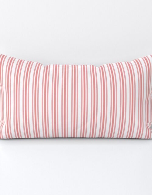 Trendy Large Coral Rose Pastel Coral French Mattress Ticking Double Stripes Lumbar Throw Pillow