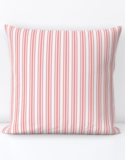 Trendy Large Coral Rose Pastel Coral French Mattress Ticking Double Stripes Square Throw Pillow