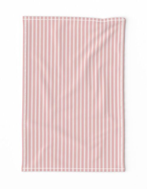 Classic Small Coral Rose Pastel Coral French Mattress Ticking Double Stripes Tea Towel