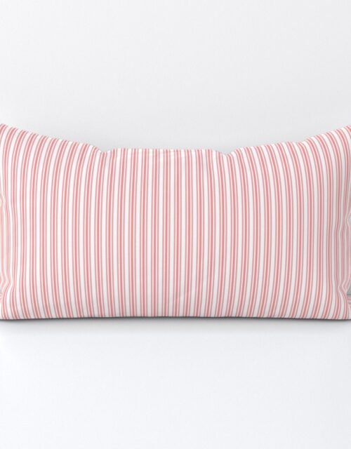Classic Small Coral Rose Pastel Coral French Mattress Ticking Double Stripes Lumbar Throw Pillow