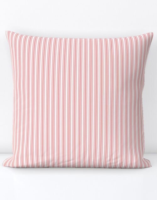 Classic Small Coral Rose Pastel Coral French Mattress Ticking Double Stripes Square Throw Pillow