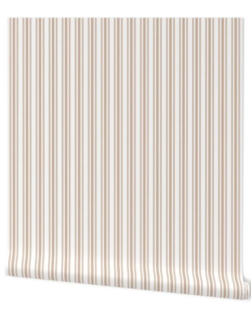 Classic Small Beige Burlap French Mattress Ticking Double Stripes Wallpaper