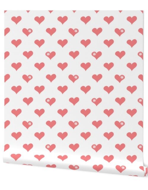 Coral Pink Aloha Love Hearts on White Wallpaper