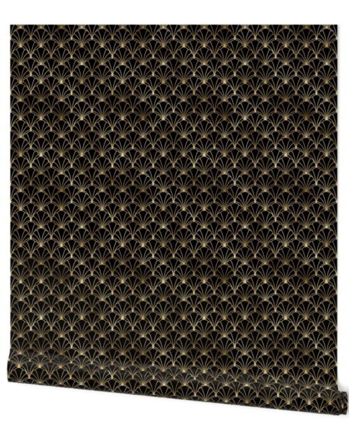 Small Scallop Shells in Black and Gold Art Deco Vintage Foil Pattern Wallpaper