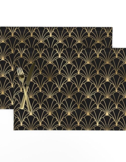 Scallop Shells in Black and Gold Art Deco Vintage Foil Pattern Placemats