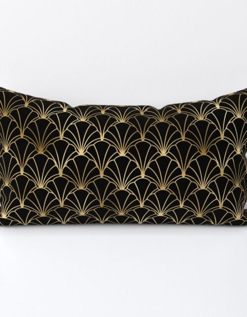 Scallop Shells in Black and Gold Art Deco Vintage Foil Pattern Lumbar Throw Pillow