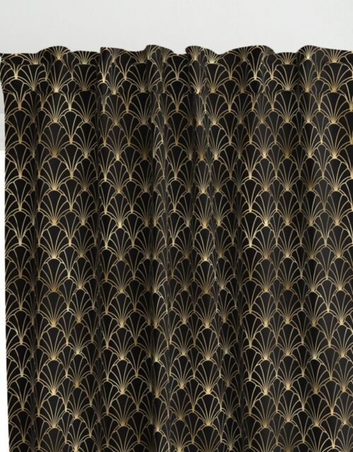 Scallop Shells in Black and Gold Art Deco Vintage Foil Pattern Curtains