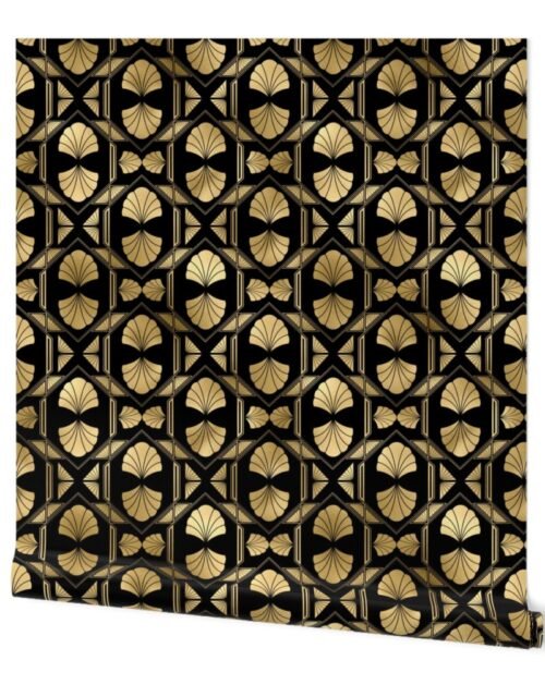 Scallop Shells in Black and Gold Art Deco Vintage Foil Pattern Wallpaper