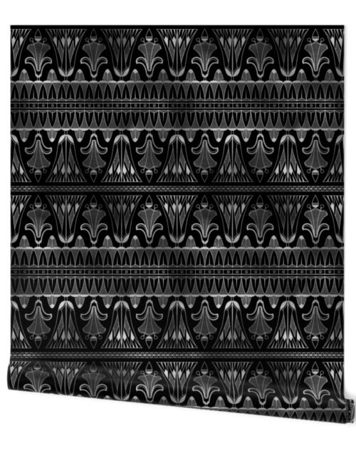 Egg and Dart Frieze in Black and Silver Vintage Faux Foil Art Deco Vintage Foil Pattern Wallpaper