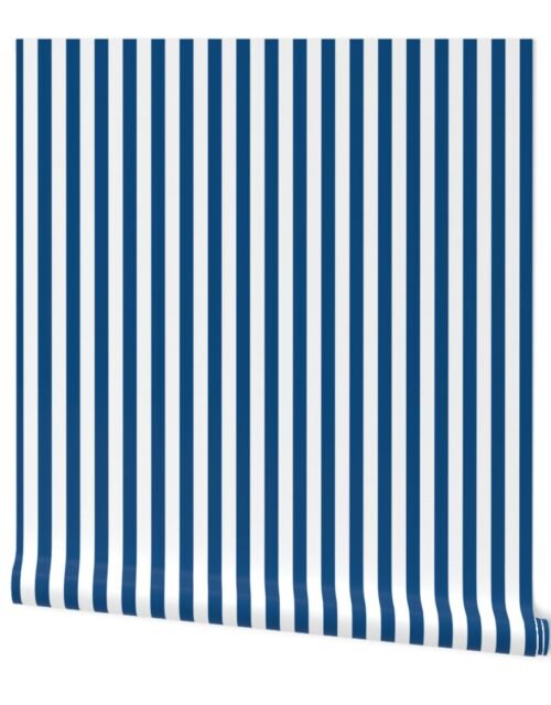 Classic Blue and White 3/4 inch Vertical Deck Chair Stripes Wallpaper