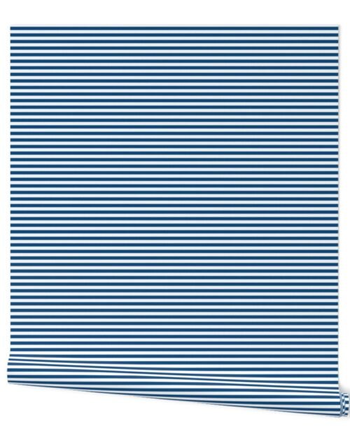 Narrow Horizontal ¼ inch Sailor stripes in Classic Blue and White Wallpaper