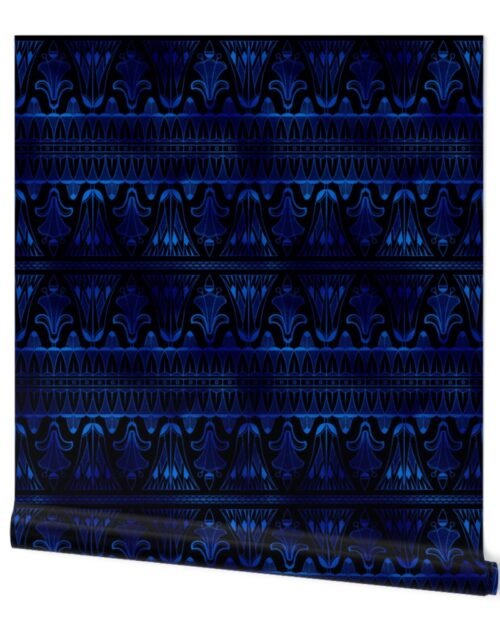 Egg and Dart Frieze in Black and Classic Blue Vintage Faux Foil Art Deco Vintage Foil Pattern Wallpaper