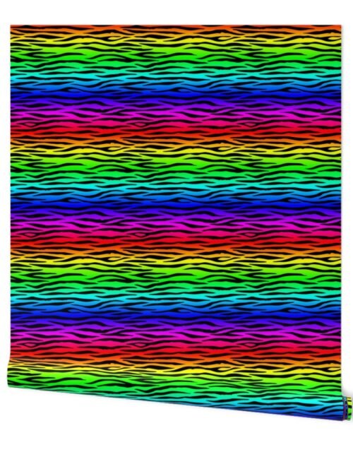 Neon Rainbow Zebra Stripes Animal Print Wallpaper