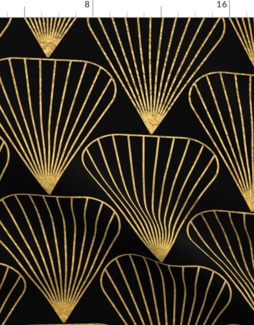 Antique Gold  and Black Jumbo Art Deco Fans Fabric
