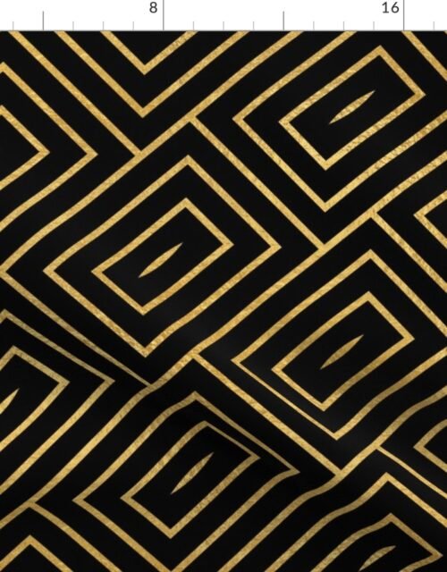 Antique Gold  and Black  Art Deco Rectangles Fabric