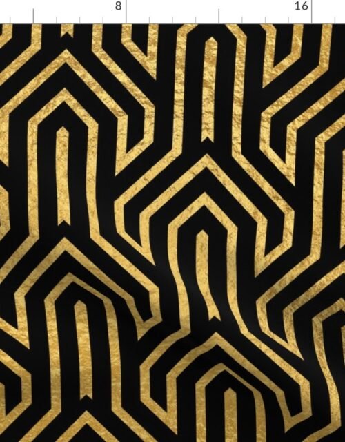 Antique Gold and Black Art Deco Jumbo Geometric Arrows Fabric