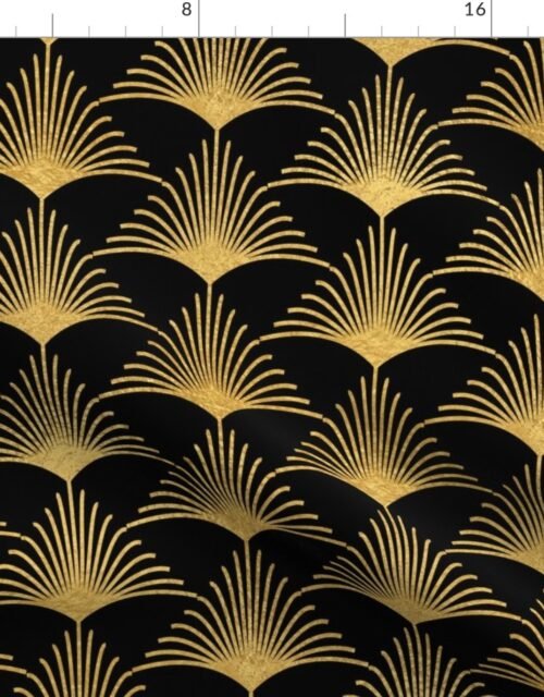 Antique Gold and Black Art Deco Palm Leaves Fabric