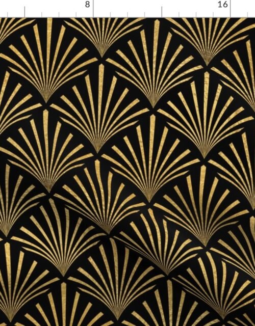 Antique Gold and Black  Art Deco Palm Fans Fabric
