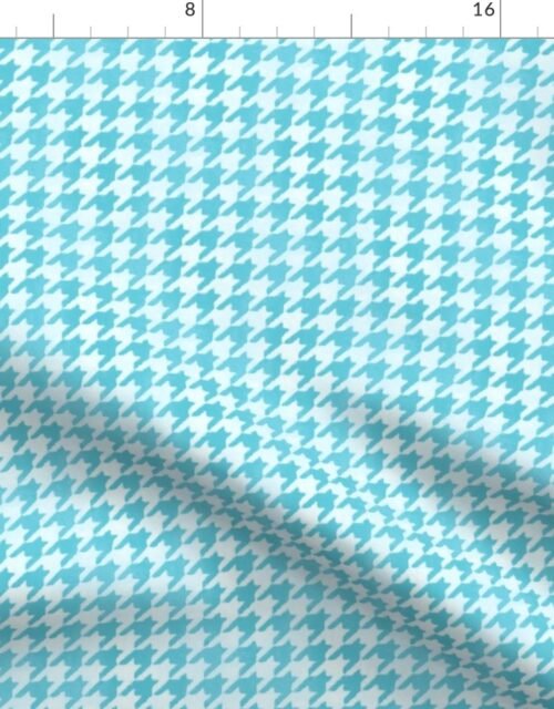 Aqua Blue and White Handpainted Houndstooth Check Watercolor Pattern Fabric