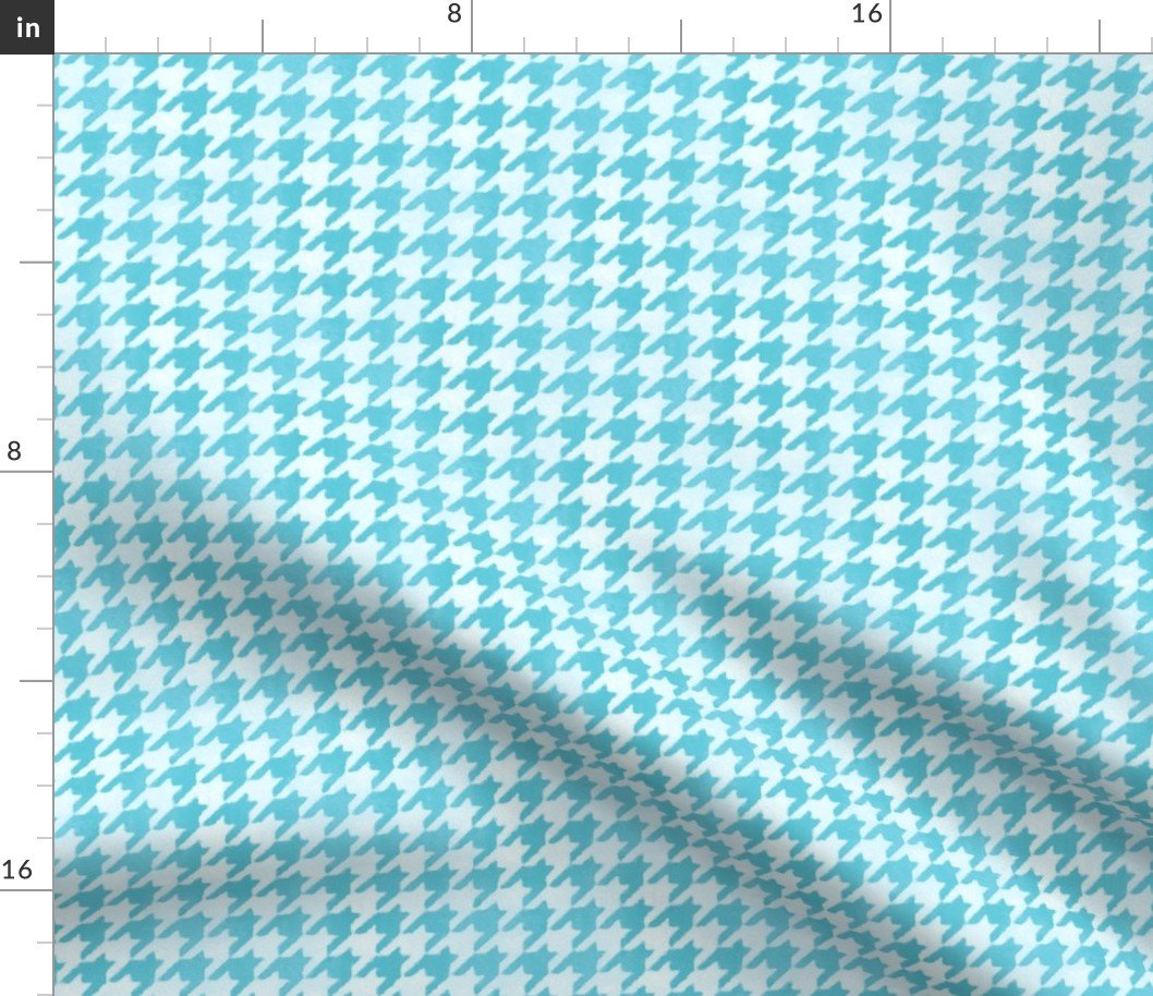 Aqua Blue and White Handpainted Houndstooth Check Watercolor Pattern Fabric