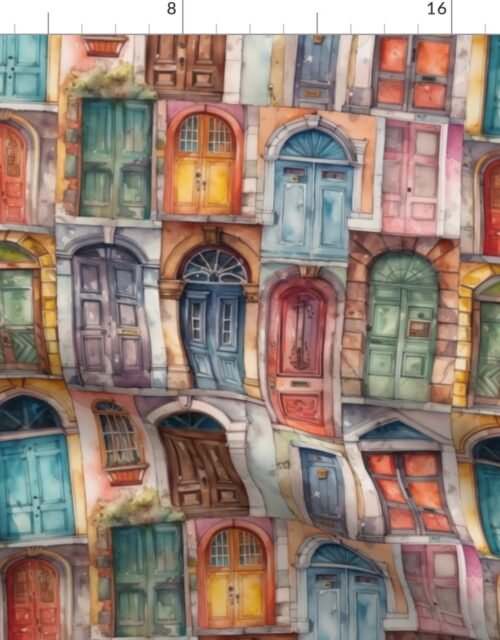 Architectural Doors in Multicolor Watercolors Fabric