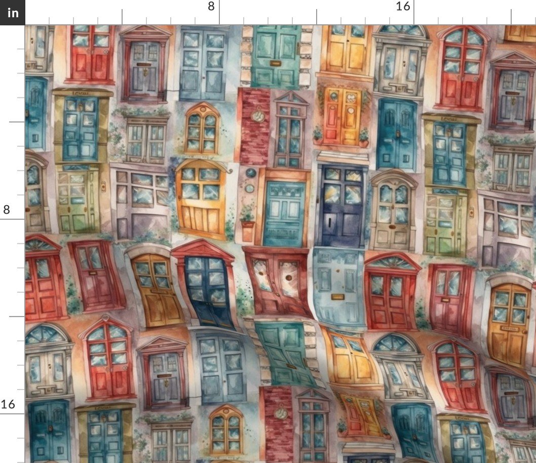 Architectural Doors in Multicolor Watercolors Fabric