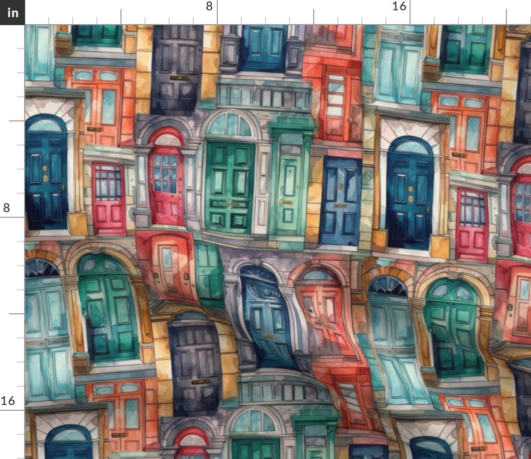 Architectural Doors in Multicolor Watercolors Fabric