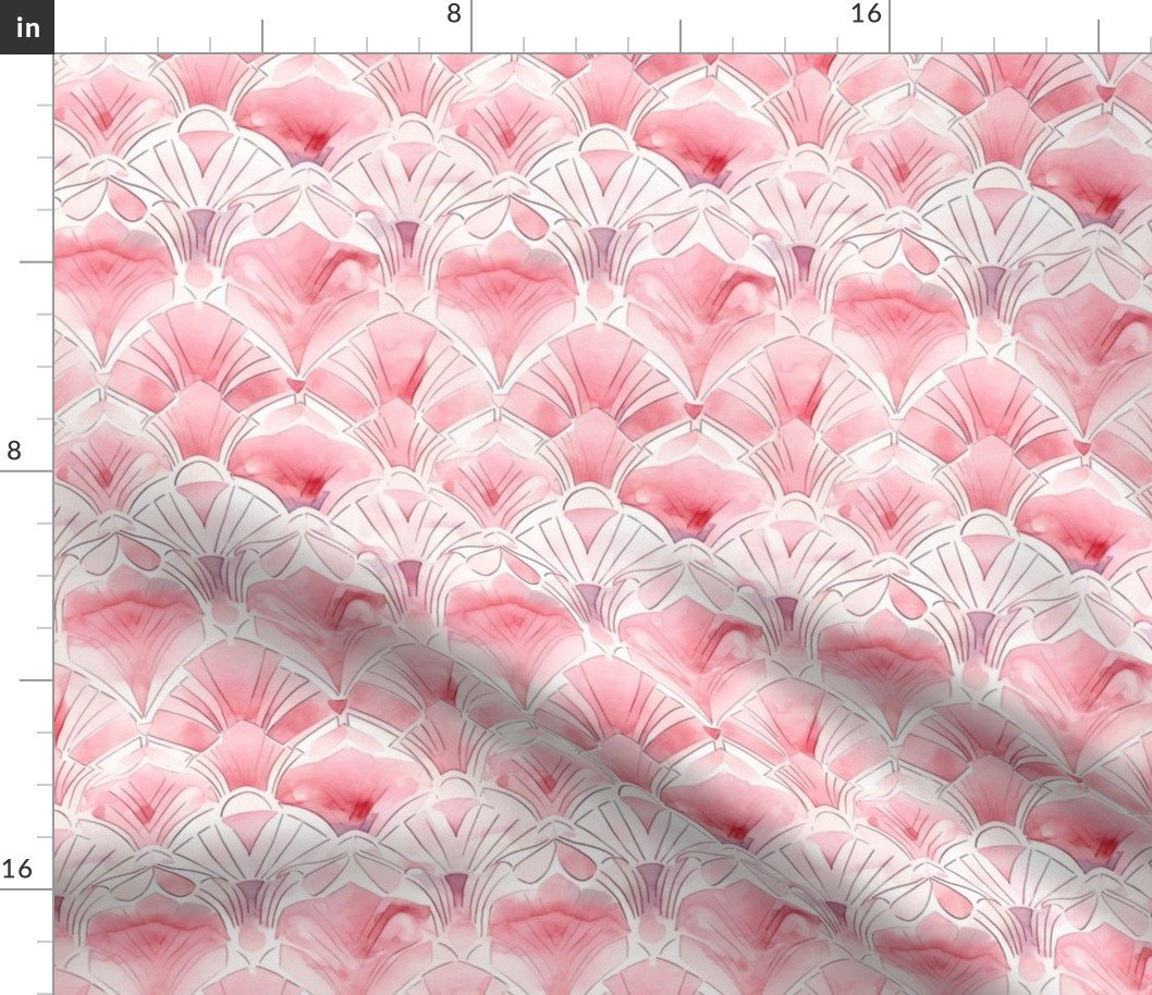 Art Deco Watercolor Fans in Pink Fabric