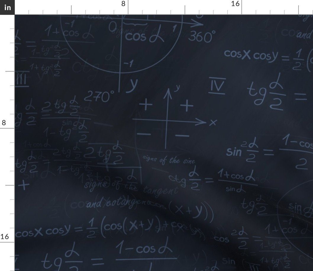 Back to School Blue Chalk on Dark Chalkboard with Mathematical Equations Fabric