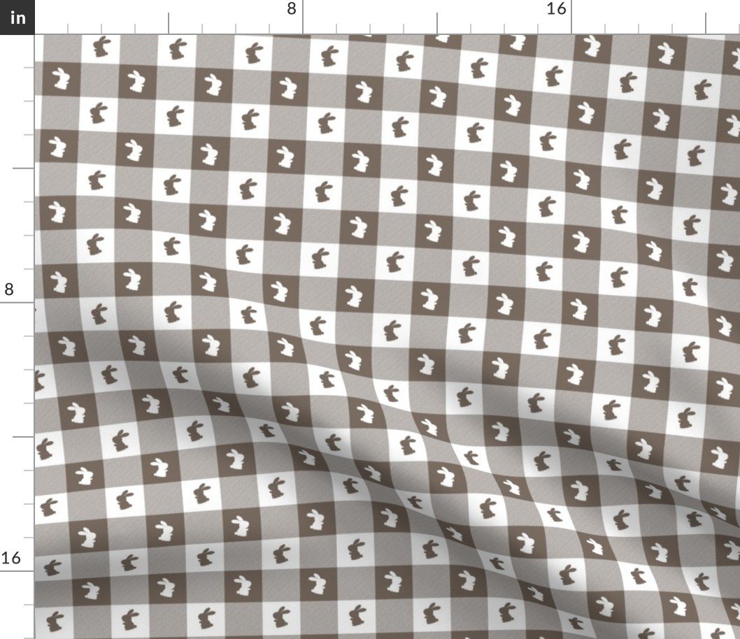 Bark and White Gingham Check with Center Bunny Medallions in Bark and White Fabric