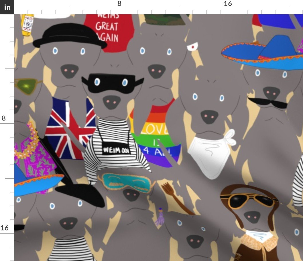 Big Dog Weim Nation Grey Ghost Weimaraner Hand-painted Pet Pattern on Khaki Beige Fabric