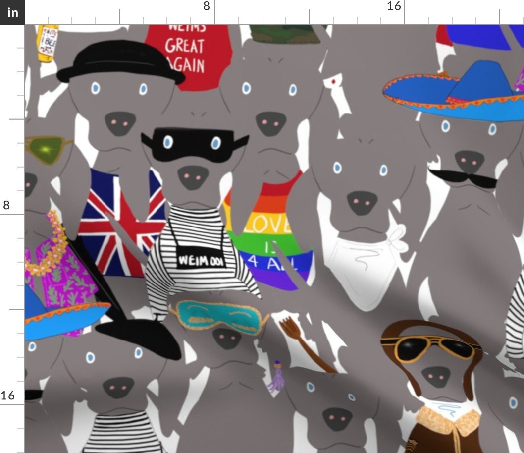 Big Dog Weim Nation Grey Ghost Weimaraner Hand-painted Pet Pattern on White Fabric