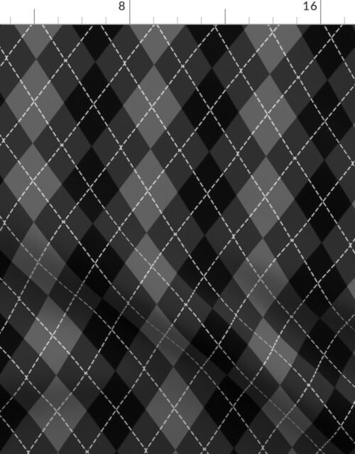 Black Grey and White Black Argyle Diamond Check Fabric