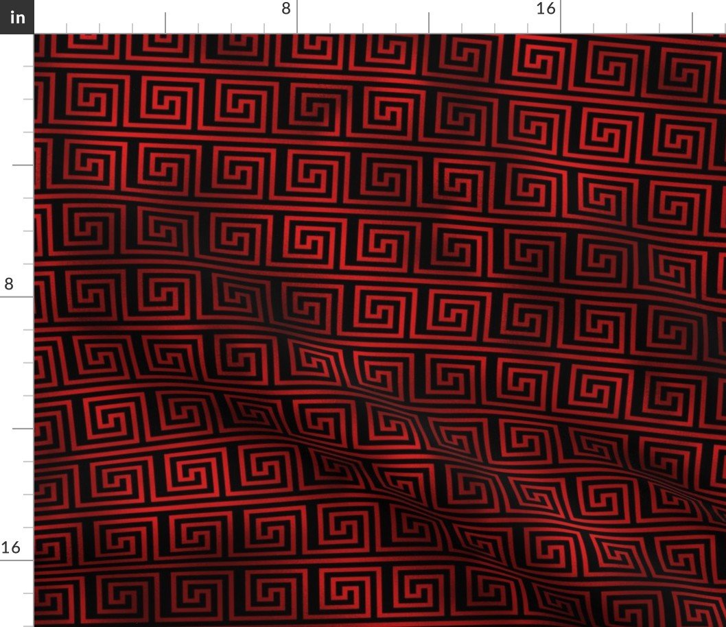 Black and Ruby Red Faux oil Vintage Art Deco Key Pattern Fabric